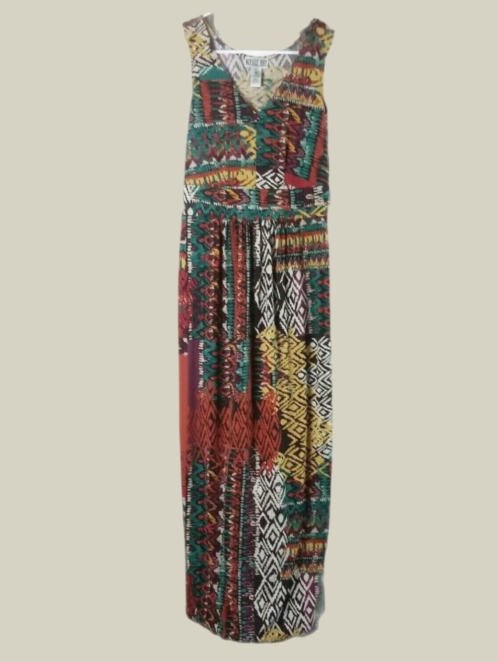 Robbie Bee Sleeveless Multicolor Tribal Print Maxi Dress Size S Hippie Festival